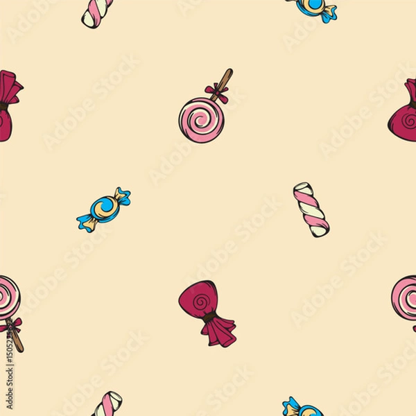 Obraz Candies. Sweets. Vector seamless pattern. Endless background for wrapping paper, print, textile
