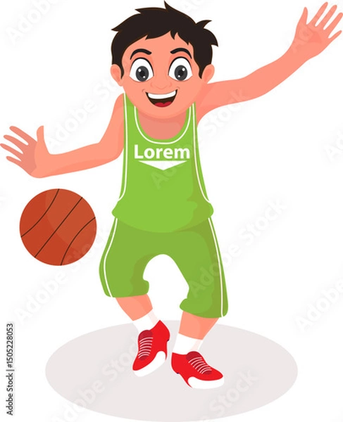Fototapeta Cartoon Happy Basketball Player with Ball Vector Illustration.