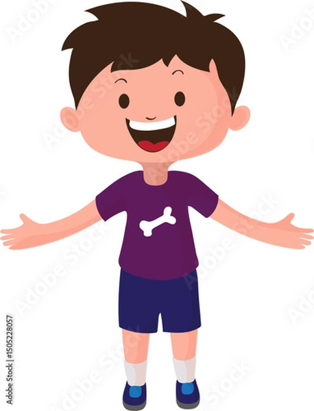 Fototapeta Cartoon Happy Little Boy with Spread Arms Vector Illustration.