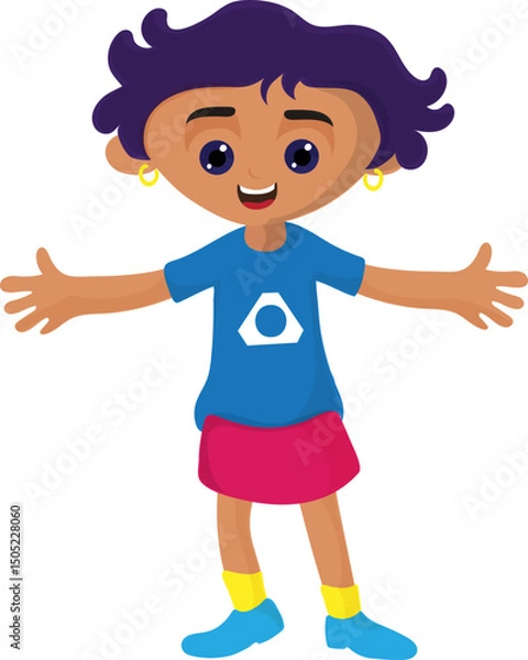 Fototapeta Cartoon Happy Little Girl Character with Open Arms Vector Illustration.