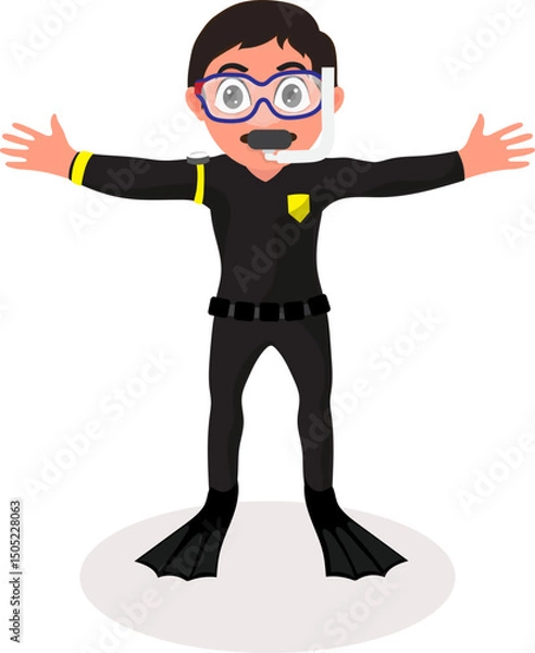 Fototapeta Cartoon Scuba Diver Man Character Vector Illustration.