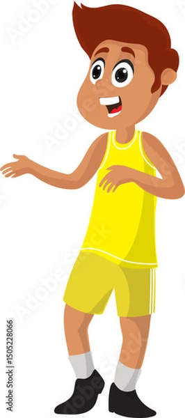 Fototapeta Cartoon Happy Boy Wearing Yellow Tank Top and Short Vector Illustration.