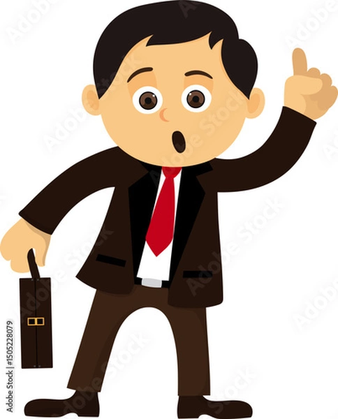 Fototapeta Cartoon Character of Surprised Businessman Pointing Up with Briefcase Vector Illustration.
