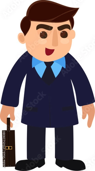 Fototapeta Cartoon Happy Businessman Character Raised Hand with Briefcase Vector Illustration.