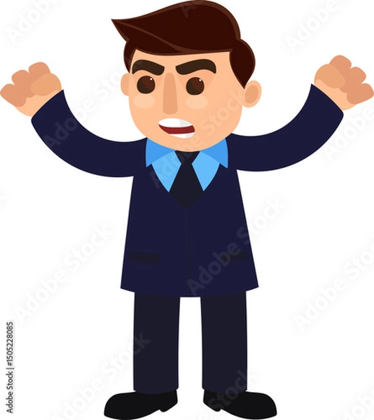 Fototapeta Cartoon Happy Businessman Character with Two Fish Hands Raised Vector Illustration.