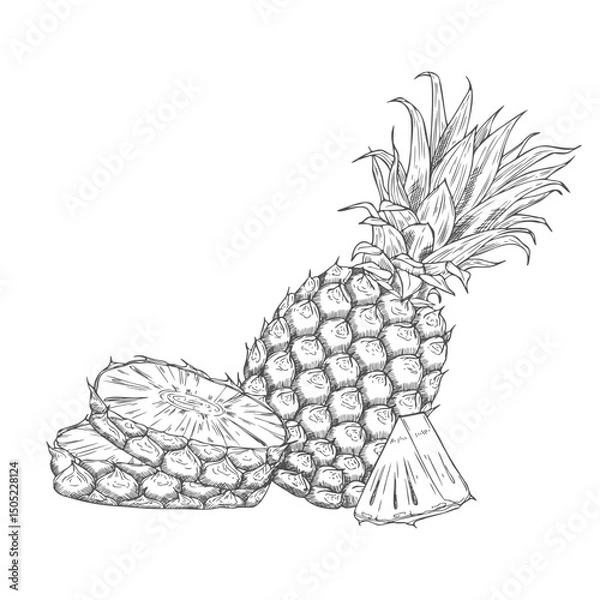 Obraz Hand drawn Pineapple Sketch Illustration in vector