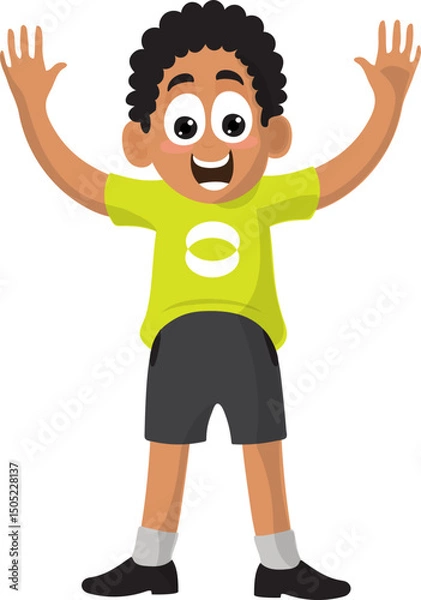 Fototapeta Cartoon Happy Little Boy Character with Open Arms Vector Illustration.