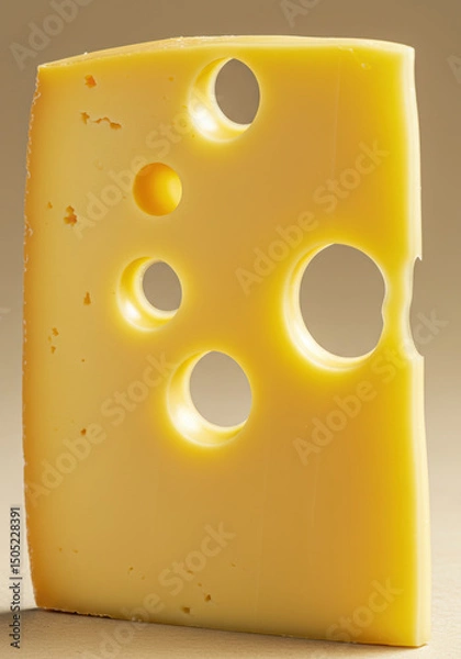 Fototapeta A visually appealing close up of a piece of swiss cheese, highlighting its unique holes.