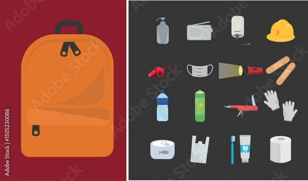 Fototapeta Emergency Kit Vector Set  Earthquake Preparedness Items amd Survival Essentials