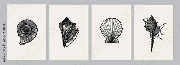 Obraz Seashell Collection Line Art Set