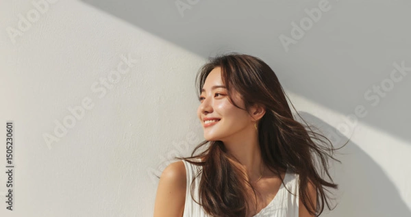 Fototapeta 美しい髪が靡いているアジア人女性