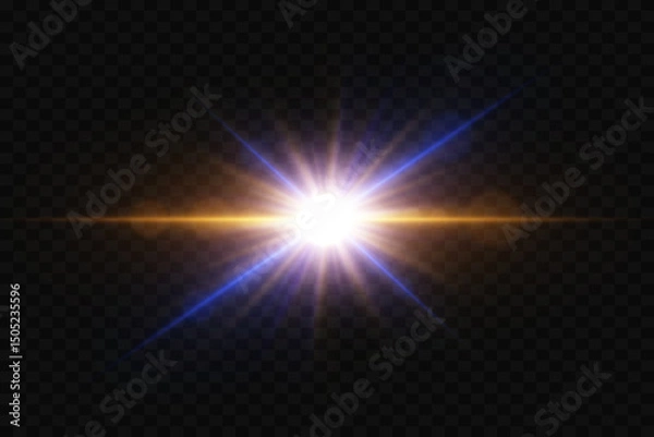 Fototapeta Glowing flashes with sparkles and stars, magical explosion effect.