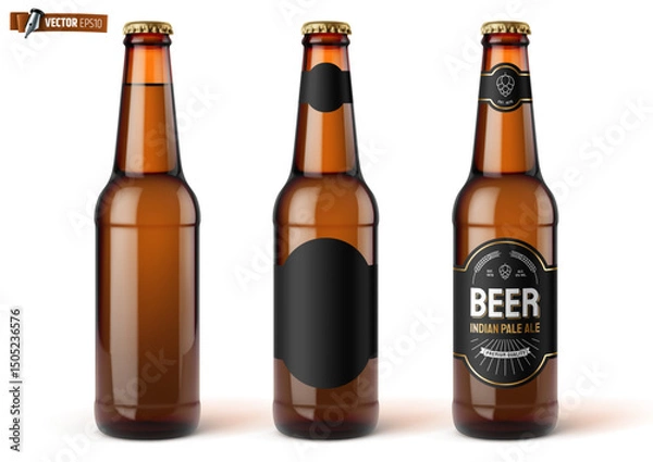 Fototapeta Vector realistic illustration of beer bottles on a white background.