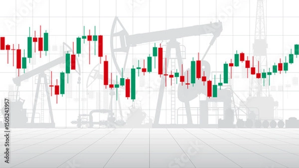 Obraz Crude oil price chart per barrel. Stock market trading graph chart. Oil industry sketch background. Volatility analysis of energy markets, prices. Economic data. Copy space, place for text. Vector