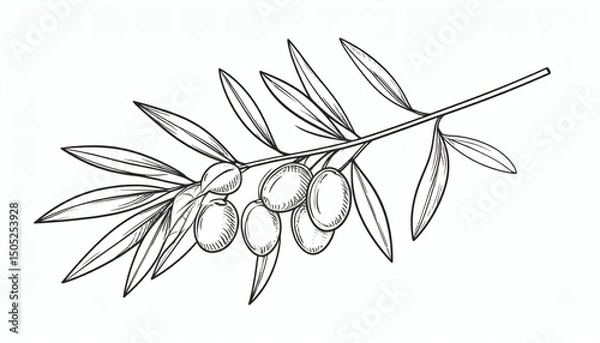 Obraz Hand Drawn Olive Branch Illustration for Natural and Elegant Design Elements