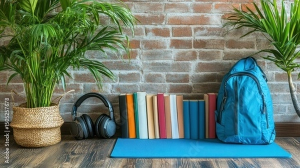 Fototapeta Cozy Study Corner with Plants and Books for Relaxation and Focus