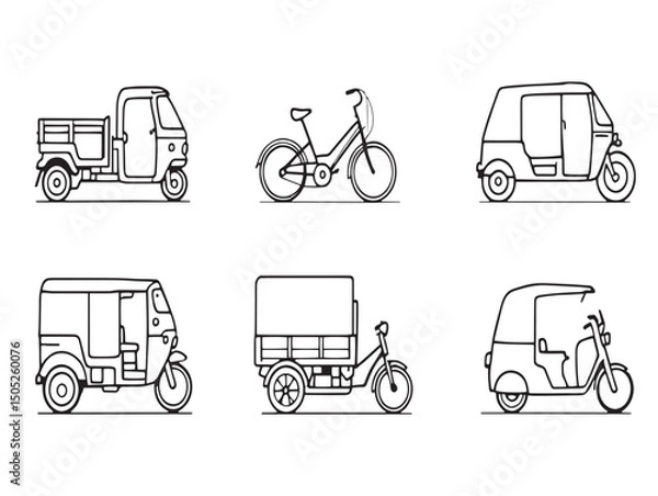 Fototapeta Simple elegant rickshaw line art vector for commercial use