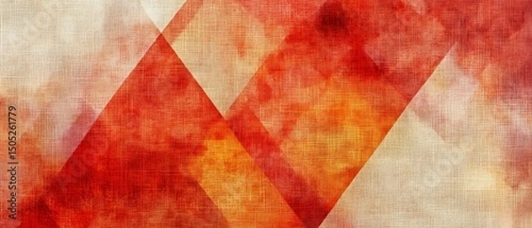 Obraz Abstract Red and Beige Watercolor Texture with Geometric Triangles on Linen Canvas Background