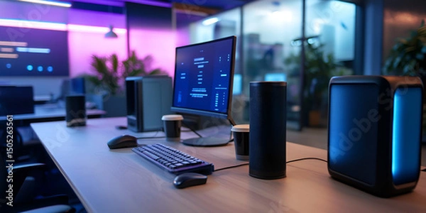 Obraz Voice-Activated Office Setup with AI Assistant and Smart Devices
