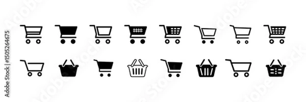 Fototapeta Shopping Cart Icon Set – Minimalist Retail Trolley Icons for E-commerce_02