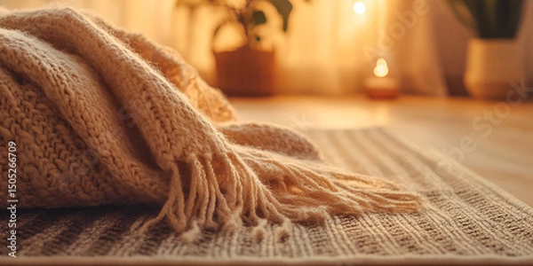 Obraz Warm Cozy Blanket Draped Over Meditation Mat Relaxation Space
