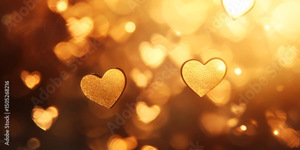 Obraz Warm Golden Bokeh with Subtle Heart Shapes Abstract Background