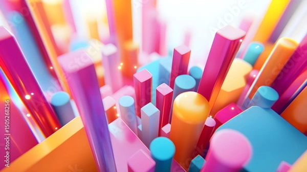 Fototapeta Abstract 3D background with creative modern design elements illustrating economic data and financial charts. High-quality, detailed visual for business, finance, and data analysis concepts.