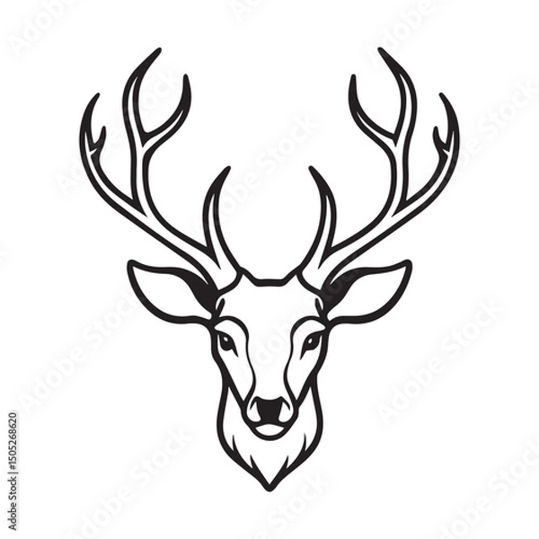 Fototapeta Minimalist deer head design with bold antlers outline