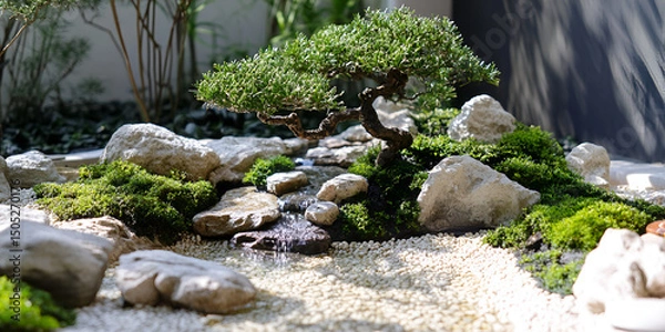 Obraz Gentle Stream Flowing Over Miniature Rock Nature Scene