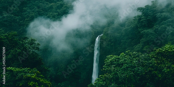 Obraz Waterfall Misty Jungle Tropical Forest Dense Nature Landscape