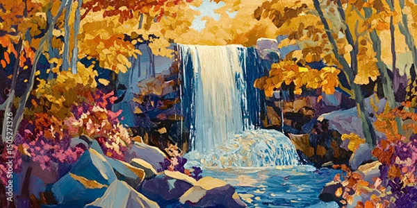Obraz Waterfall Autumn Foliage Vibrant Fall Colors Nature Landscape