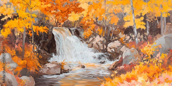 Obraz Waterfall Autumn Foliage Vibrant Fall Colors Nature Landscape