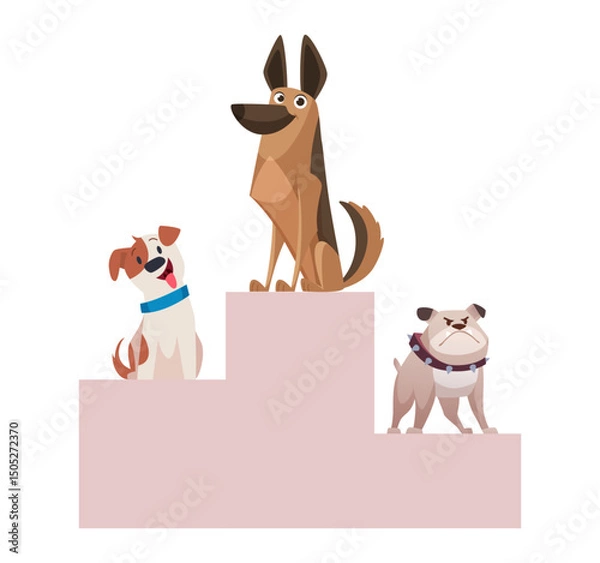 Obraz Dog winners. podium awarding winners. vector cartoon pets