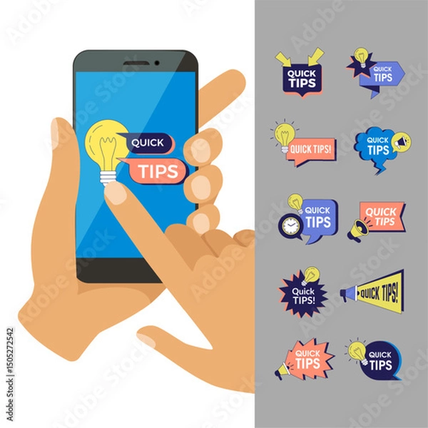 Obraz Quick tips. badges collection for smartphones ui. quick tips printing templates