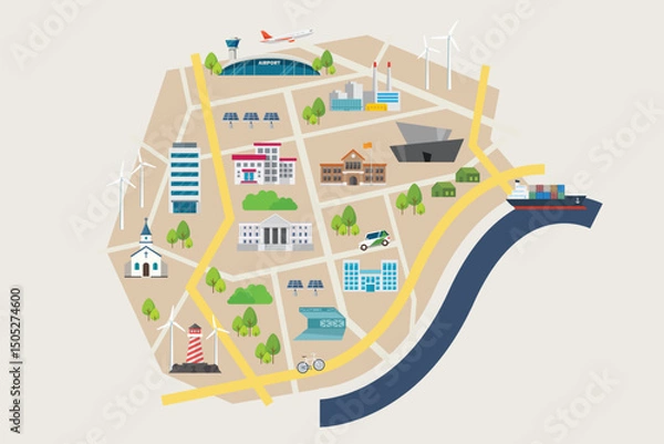 Obraz Map of Eco City with Road and Street Infographic Design Template