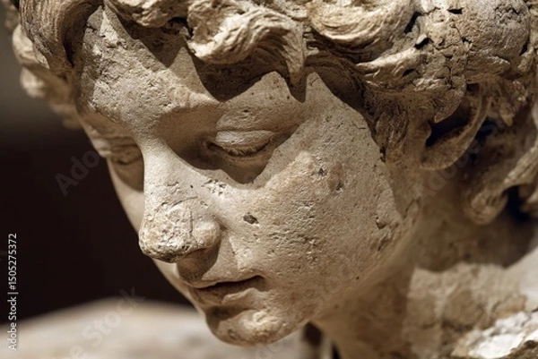 Fototapeta Sculpted bust of a young man displaying intricate details and historical significance from an art exhibition in a museum