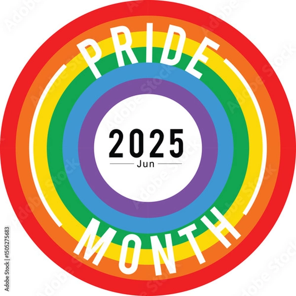 Fototapeta Colorful pride month 2025 circle design with rainbow colors and event celebration