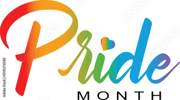 Fototapeta Colorful pride month text design with gradient effect and rainbow heart celebration