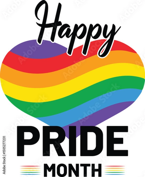 Fototapeta Happy pride month celebration design featuring rainbow heart symbol and typography elements