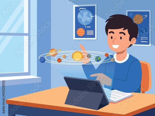 Fototapeta Virtual Learning with Future Technology