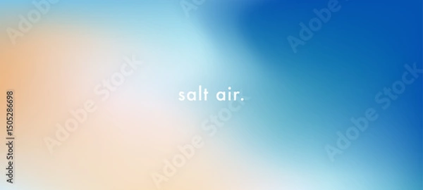Fototapeta Abstract seaside. Ocean landscape vector texture. Aesthetic blue and beige gradient background. Blurred sea wave pattern. Sun, clouds, rays. Ocean breeze wide banner