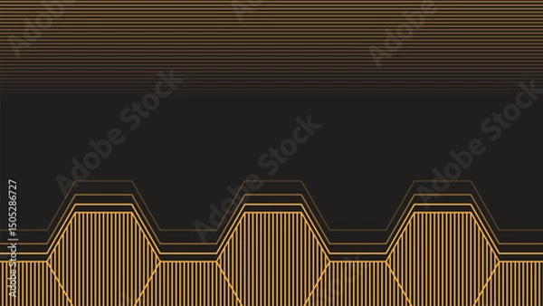 Fototapeta Gold linear hexagon shapes, elegant minimal design, luxury template, stylish abstract art, dark theme