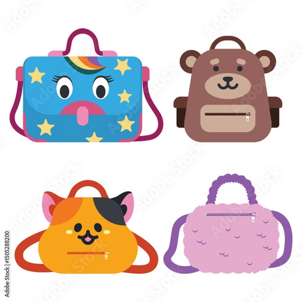 Obraz Kids bags vector cartoon set isolated on a white background.