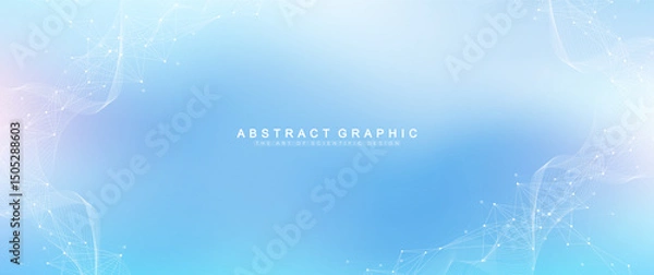 Fototapeta Abstract tech network connection dots. Digital technology and big data analysis background. White background with plexus lines. Geometric background with abstract mesh