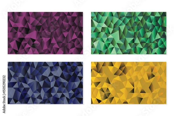 Fototapeta Polygon mosaic collection, trendy low poly patterns, digital wallpaper set, stylish abstract backgrounds