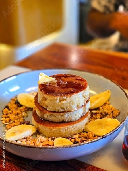 Obraz Traditional stack of fluffy American pancakes, often served at breakfast.