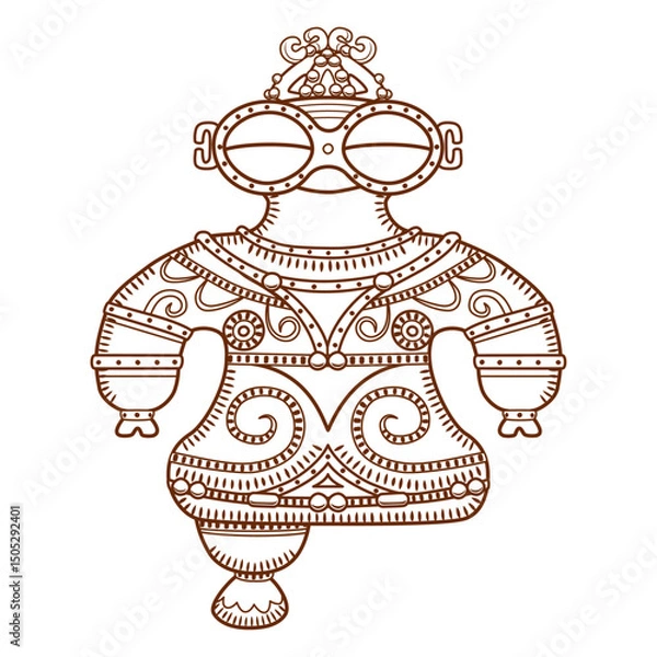 Obraz 縄文時代の土偶のイラスト／ラインアート／Illustration of a clay figurine from the Jomon period