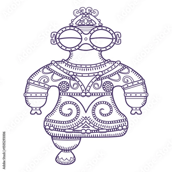 Obraz 縄文時代の土偶のイラスト／ラインアート／Illustration of a clay figurine from the Jomon period