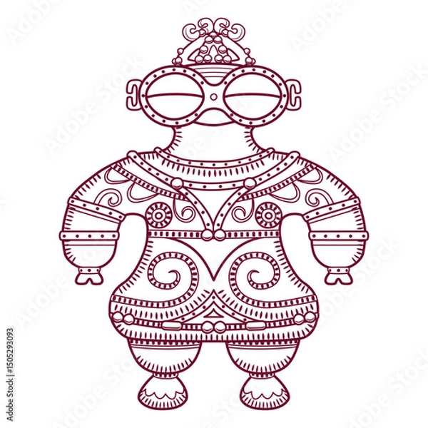 Obraz 縄文時代の土偶のイラスト／ラインアート／Illustration of a clay figurine from the Jomon period