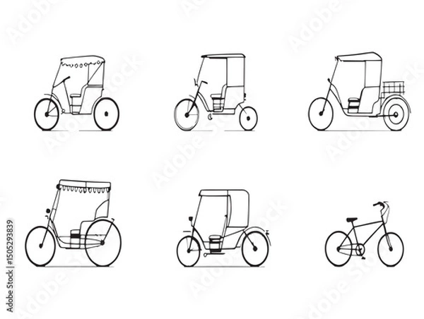 Fototapeta Minimalist rickshaw line art design perfect for stock vectors